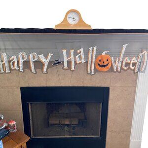 Isaac Mizrahi Mantel Scarf banner Happy Halloween Black Beige Orange Decoration